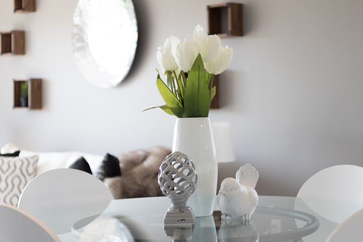 White Tulips Bouquet in a Living Room